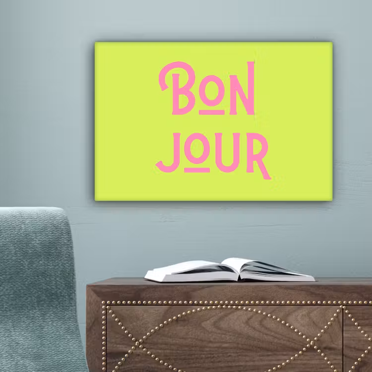 Groen - Roze bonjour - art-deco canvas 2cm klein -sfeer4