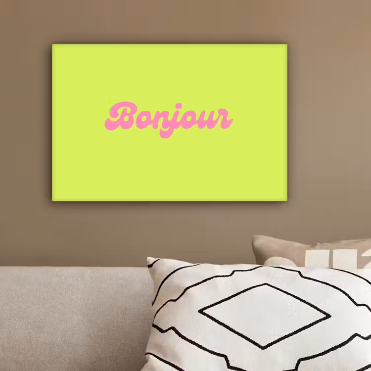 Groen - Roze bonjour - Retro canvas 2cm klein -sfeer3