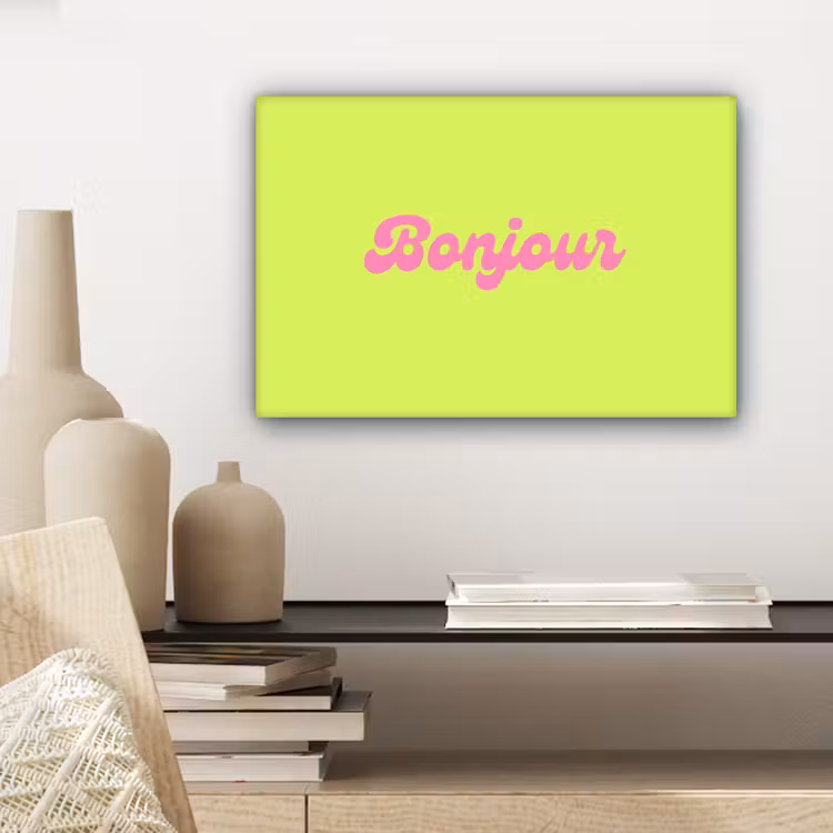 Groen - Roze bonjour - Retro canvas 2cm klein -sfeer6