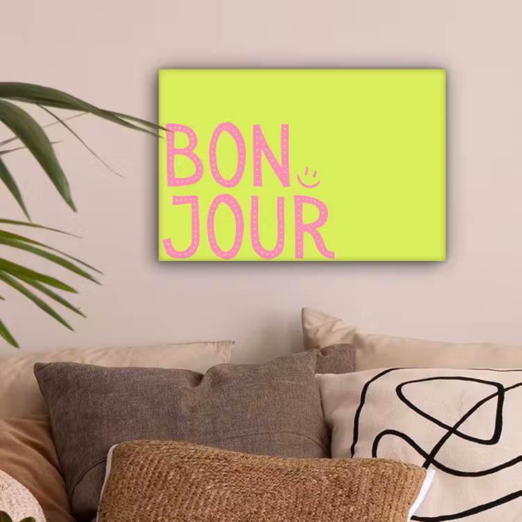 Groen - Smiley - Bonjour - Roze canvas 2cm klein -sfeer1