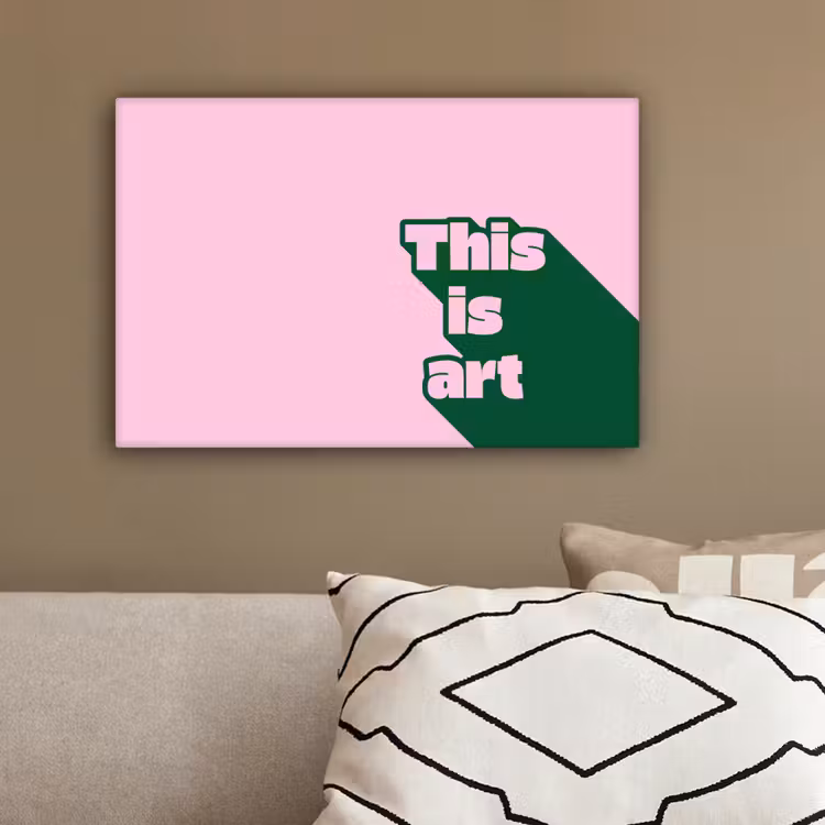 Groen - Teskt - This is art - Roze canvas 2cm klein -sfeer3