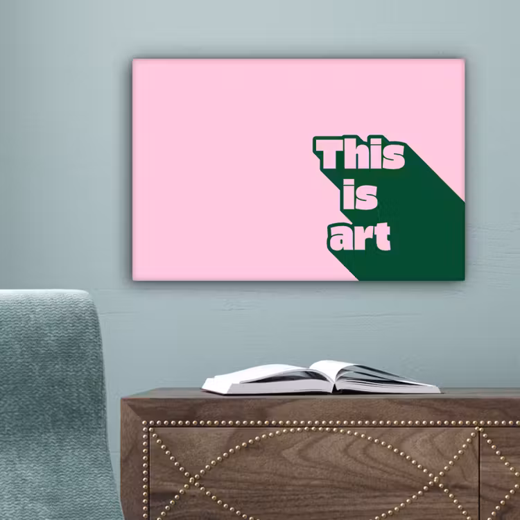 Groen - Teskt - This is art - Roze canvas 2cm klein -sfeer4