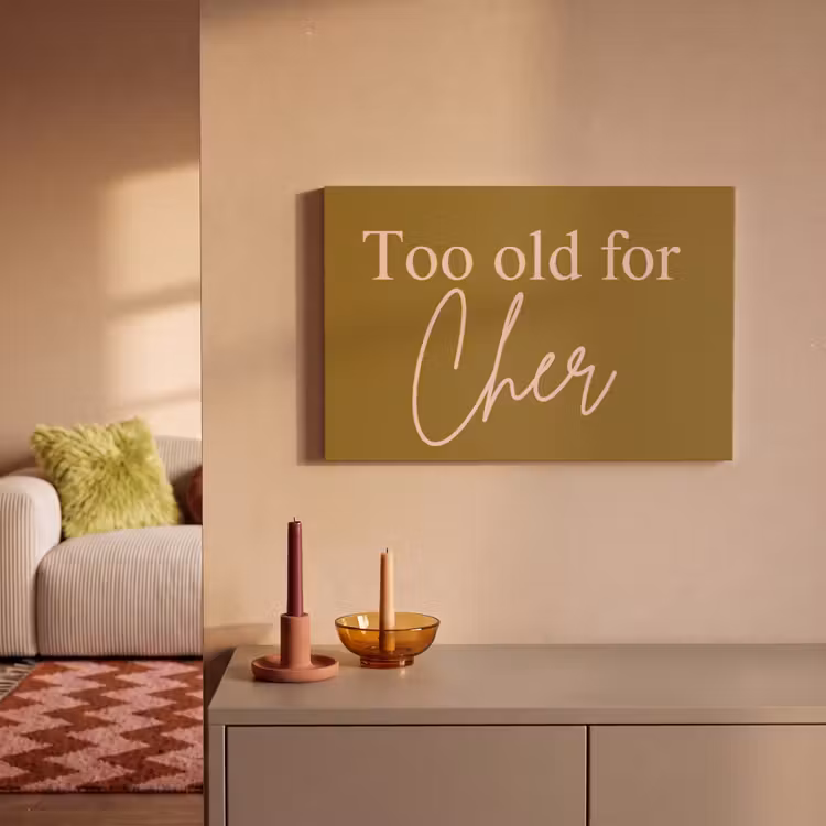 Groen - Too old for cher - Roze canvas 2cm klein -sfeer1