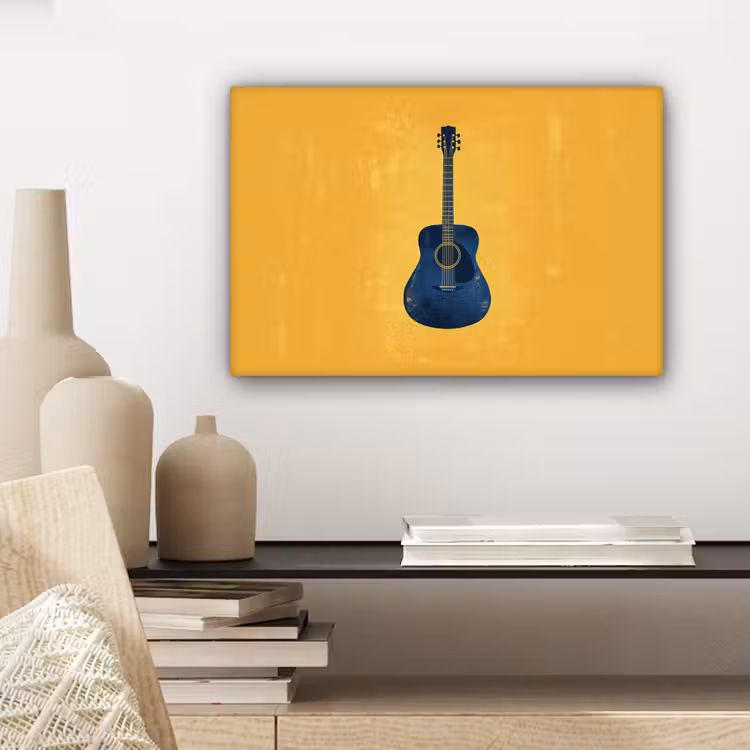 Gitaar - Akoestisch - Geel - Minimalistisch canvas 2cm klein -sfeer6
