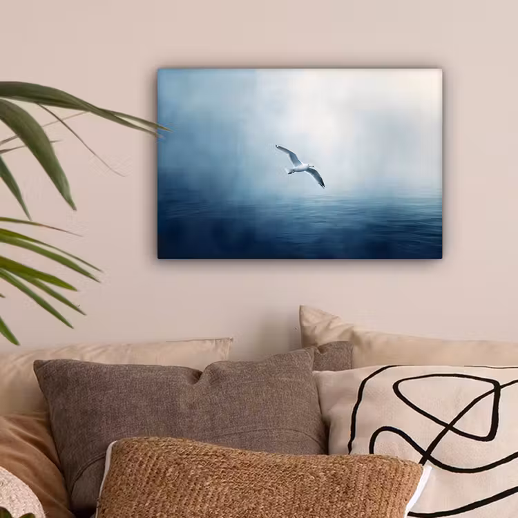 Meeuw - Wit - Zee - Mistig canvas 2cm klein -sfeer1