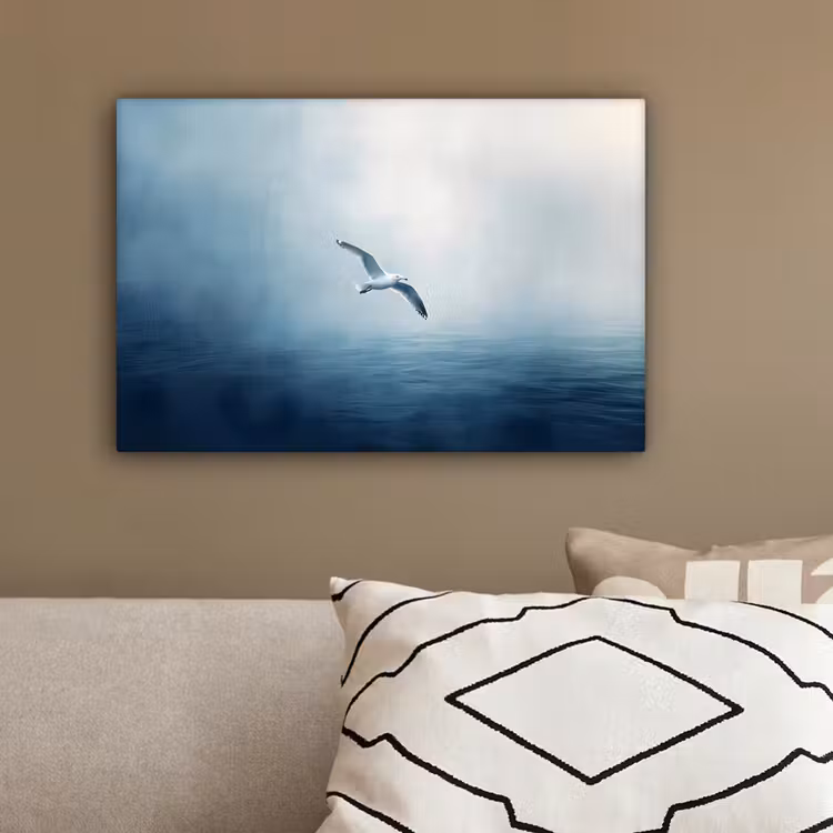 Meeuw - Wit - Zee - Mistig canvas 2cm klein -sfeer3