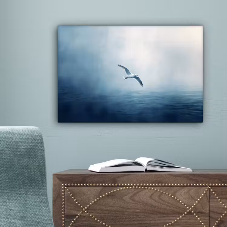 Meeuw - Wit - Zee - Mistig canvas 2cm klein -sfeer4