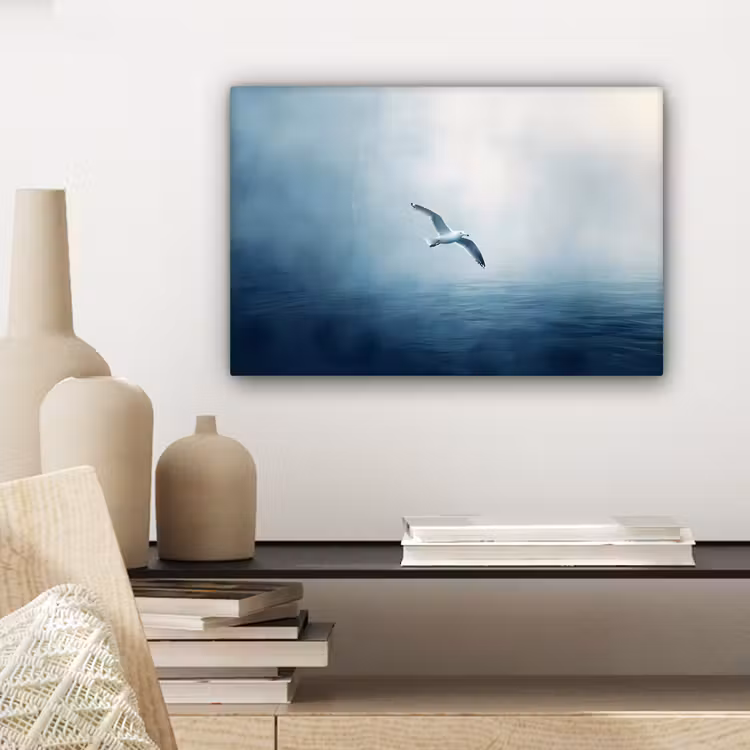 Meeuw - Wit - Zee - Mistig canvas 2cm klein -sfeer6