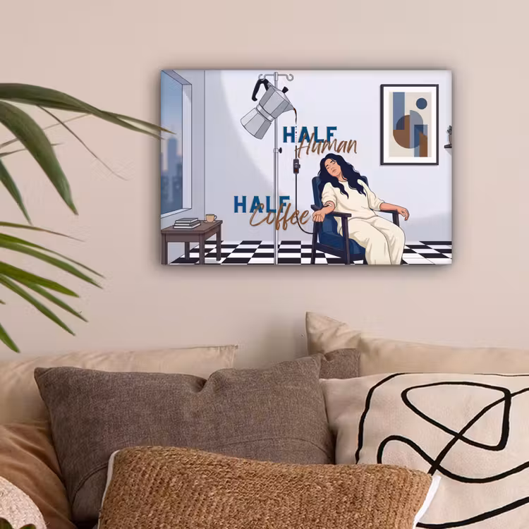 Half human, Half Coffee - Infuus - Koffie canvas 2cm klein -sfeer1
