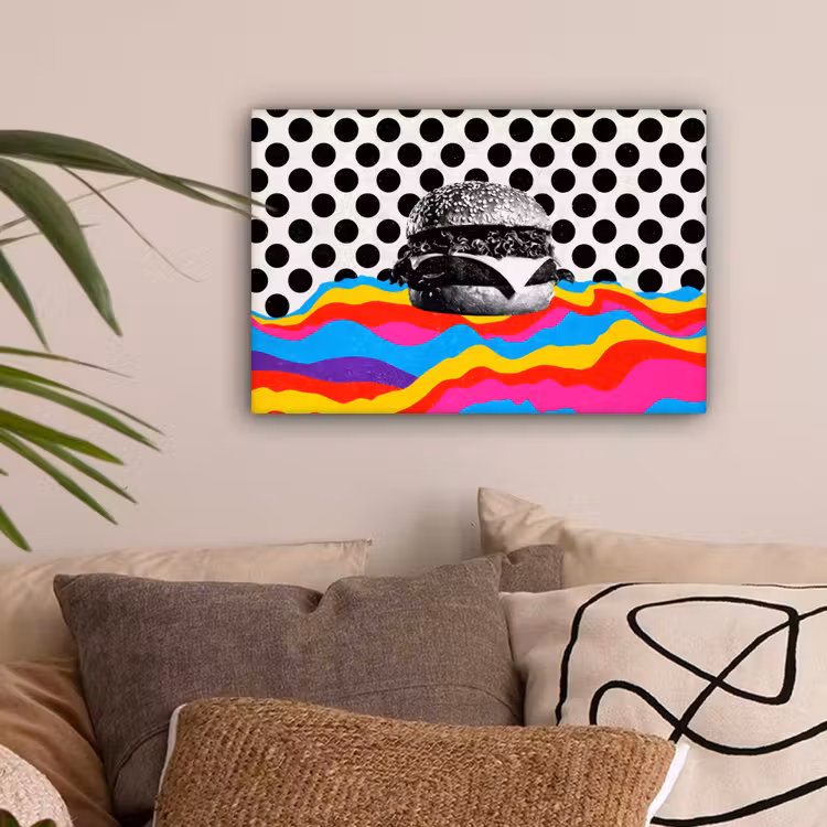 Hamburger - Stippen - Golven - Kleuren canvas 2cm klein -sfeer1