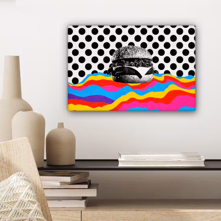 Hamburger - Stippen - Golven - Kleuren canvas 2cm klein -sfeer6