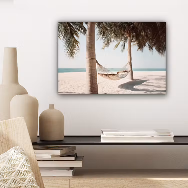 Hangmat - Palmbomen - Strand - Zee canvas 2cm klein -sfeer6