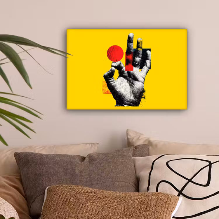 Hand - Rode cirkel - Geel canvas 2cm klein -sfeer1