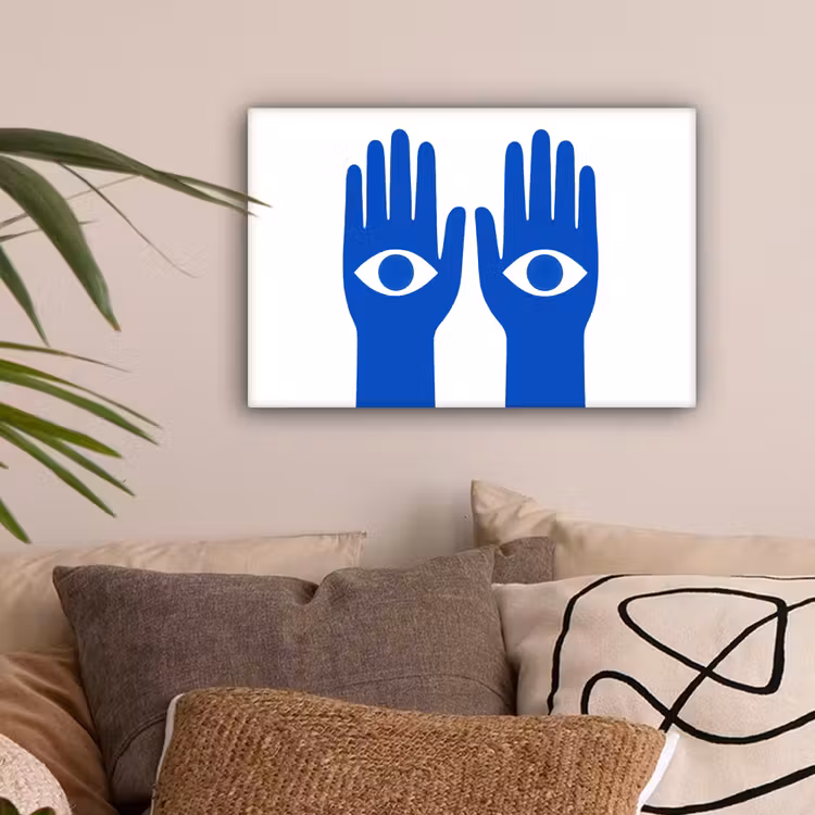 Handen - Twee - Ogen - Blauw canvas 2cm klein -sfeer1