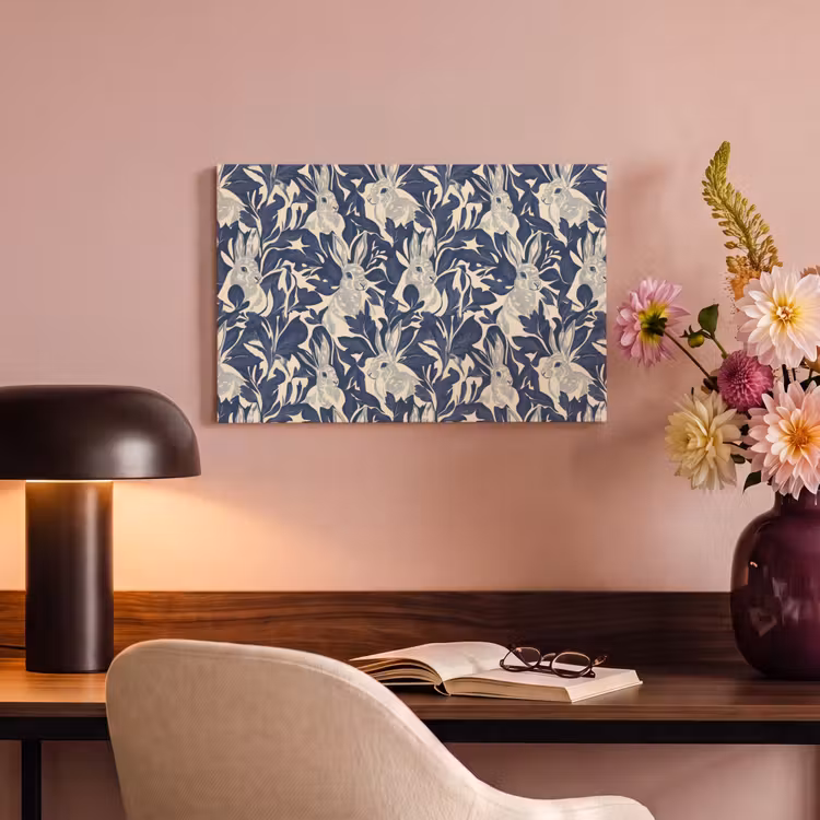 Hazen - Bladeren - Patroon - Blauw - Beige canvas 2cm klein 34 -sfeer4