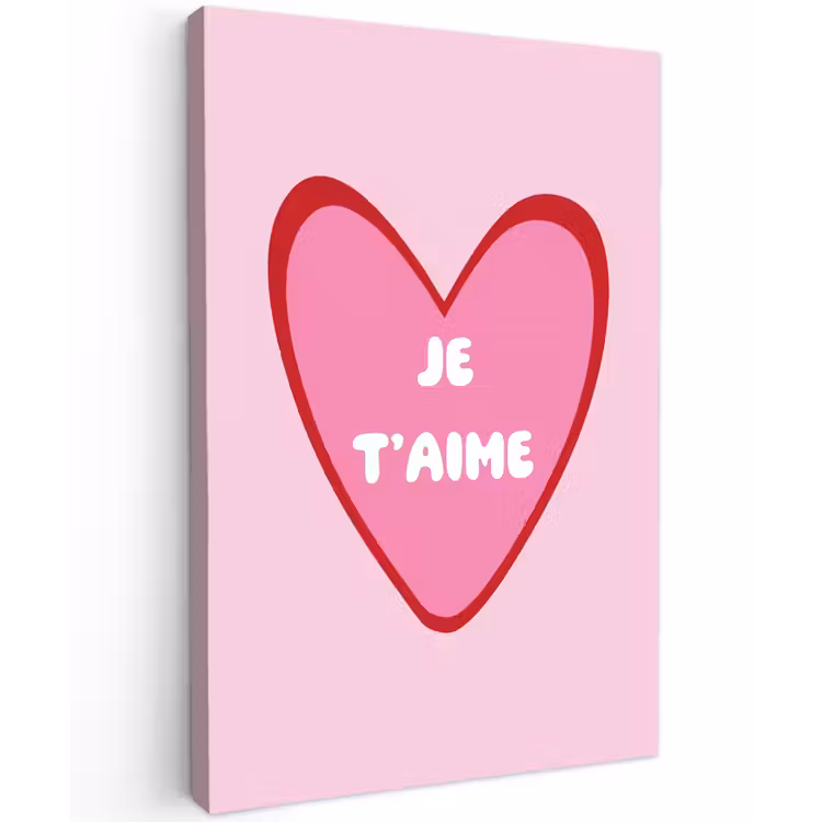 Hart - Frans - Valentijn - Roze canvas 2cm klein -z3d