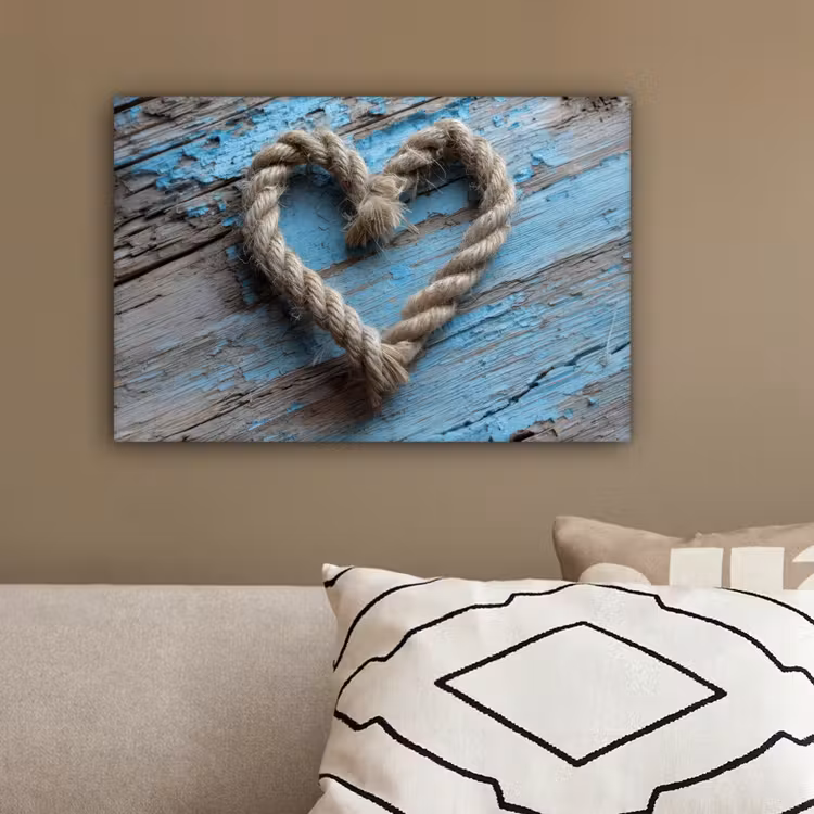 Hart - Touw - Hout - Rustiek canvas 2cm klein -sfeer3