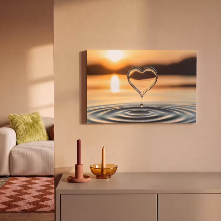 Hart - Water - Zonsondergang - Natuur - Zen canvas 2cm klein -sfeer1