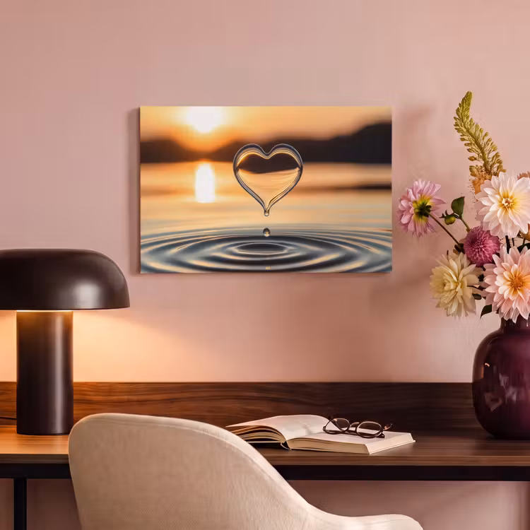 Hart - Water - Zonsondergang - Natuur - Zen canvas 2cm klein -sfeer4