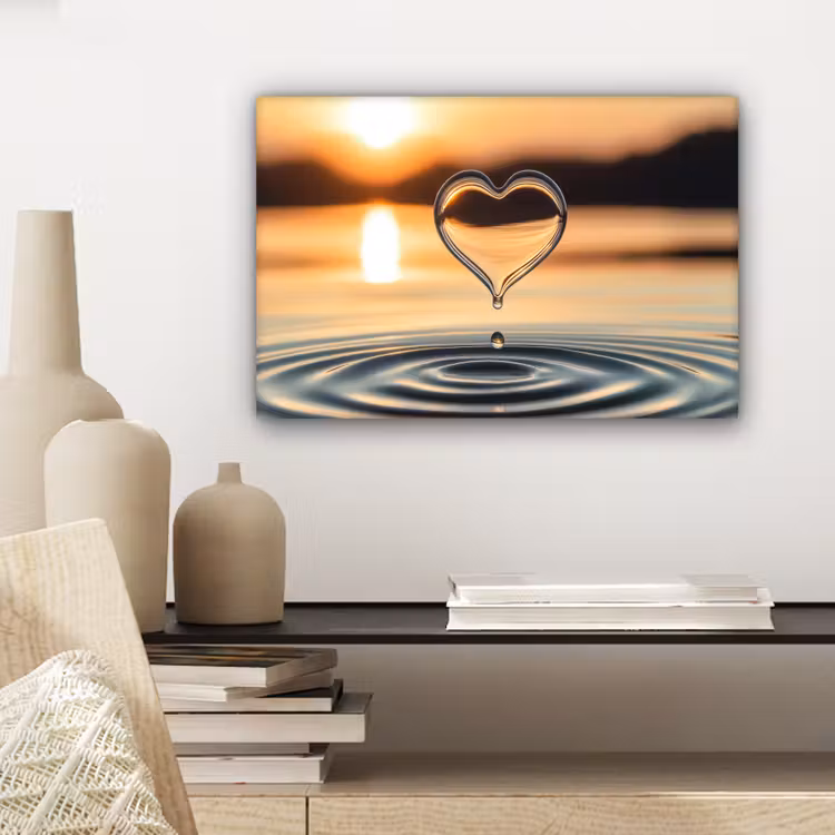 Hart - Water - Zonsondergang - Natuur - Zen canvas 2cm klein -sfeer6