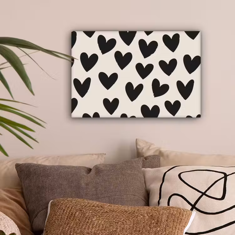 Hartjes - Zwart - Beige canvas 2cm klein -sfeer1