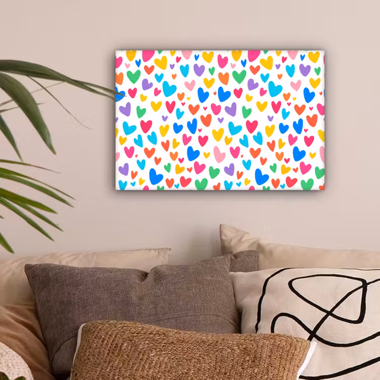 Hartjes - Kleurrijk - Patroon - Levendig canvas 2cm klein -sfeer1
