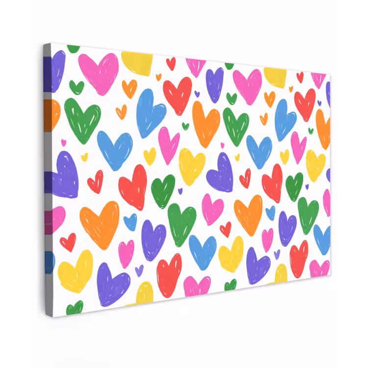 Hartjes - Krasserige textuur - Kleurrijk - Expressief canvas 2cm klein -z3d