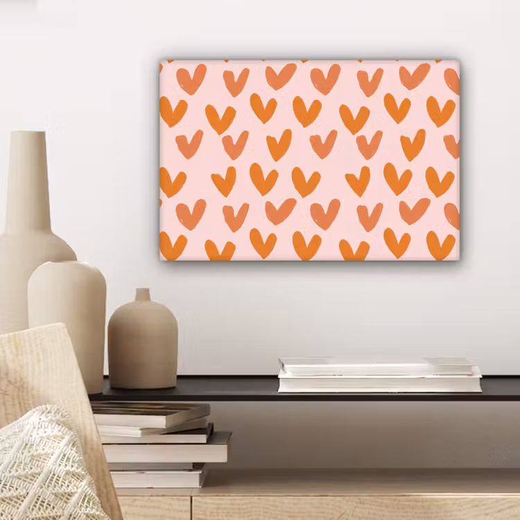 Hartjes - Getekend - Oranje canvas 2cm klein 34 -sfeer6