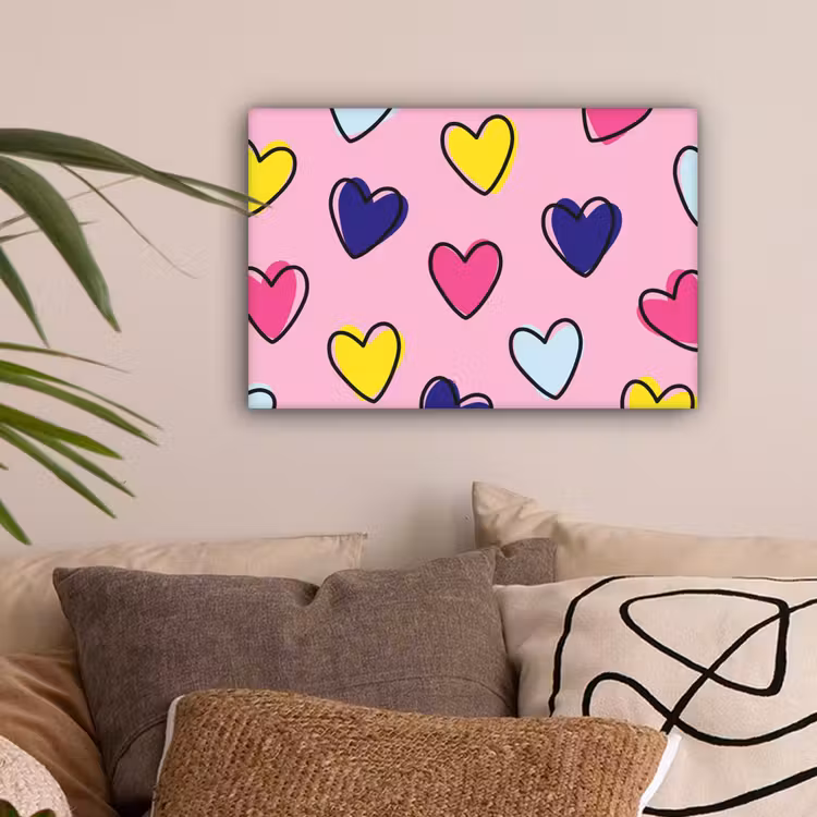 Hartjes - Valentijn - Patroon - Kleurrijk canvas 2cm klein -sfeer1