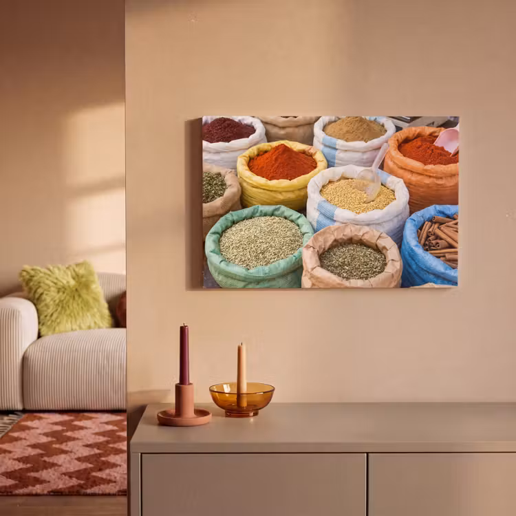 Canvas Print - Herbs - Bags - Market - Kruiden - Zakken - Markt canvas 2cm klein