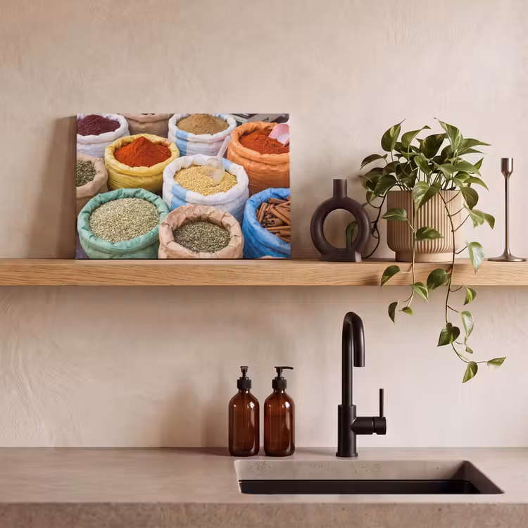 Canvas Print - Herbs - Bags - Market - Kruiden - Zakken - Markt canvas 2cm klein