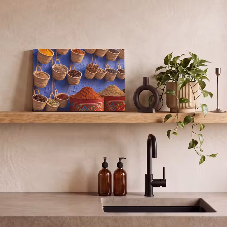 Canvas Print - Herbs - Baskets - Market - Kruiden - Manden - Markt canvas 2cm klein