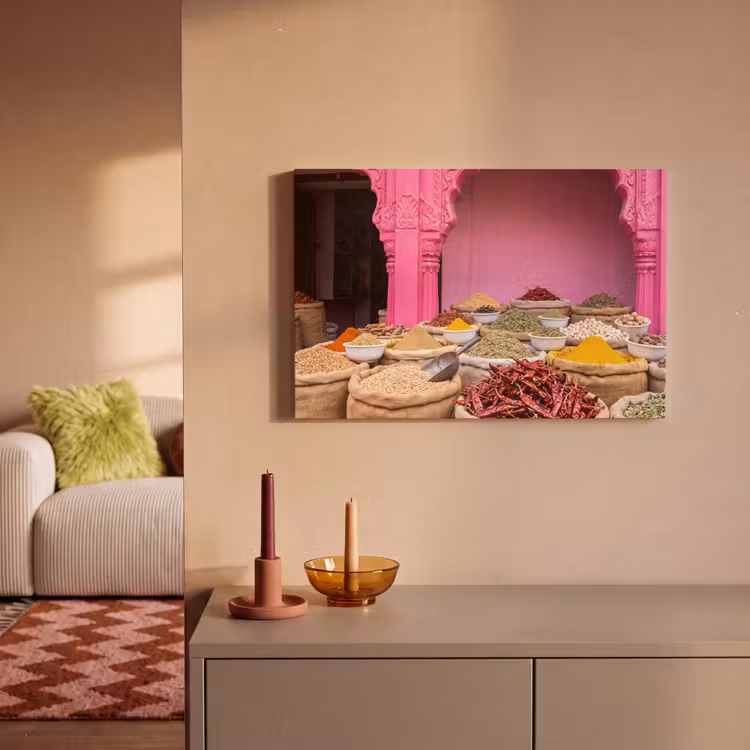 Canvas Print - Herbs - Market - Pink - Kruiden - Markt - Roze canvas 2cm klein