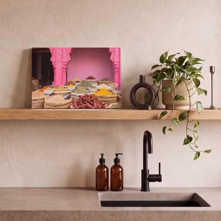 Canvas Print - Herbs - Market - Pink - Kruiden - Markt - Roze canvas 2cm klein