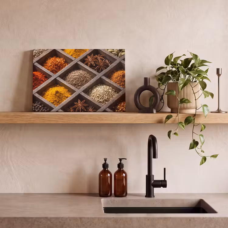 Canvas Print - Herbs - Wood - Food - Kruiden - Houten - Eten canvas 2cm klein