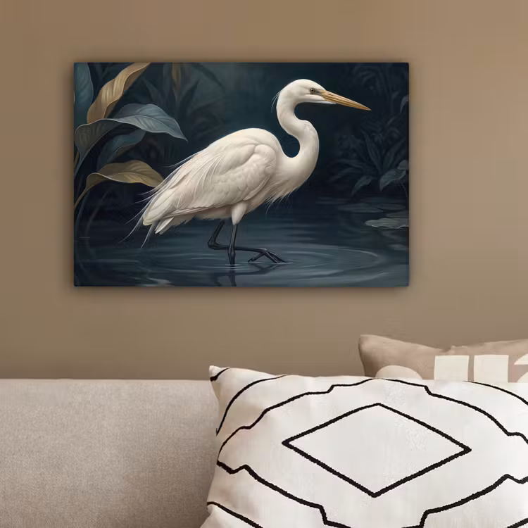 Reiger - Water - Natuur - Modern - Wit canvas 2cm klein -sfeer3