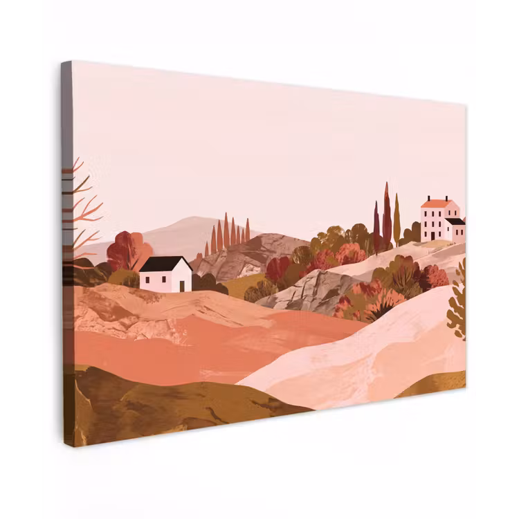 Heuvellandschap - Grafisch - Terracotta canvas 2cm klein -z3d