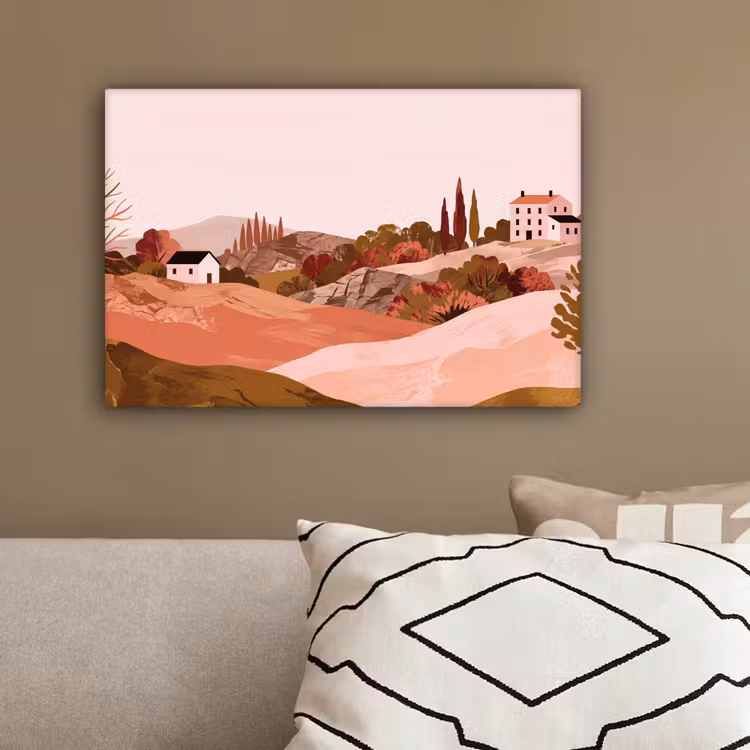 Heuvellandschap - Grafisch - Terracotta canvas 2cm klein -sfeer3