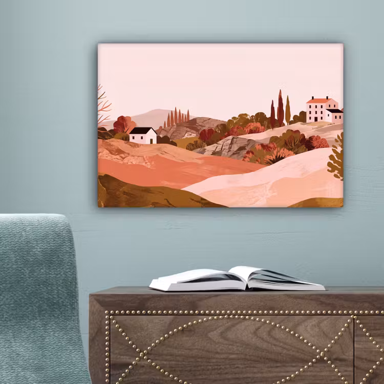 Heuvellandschap - Grafisch - Terracotta canvas 2cm klein -sfeer4