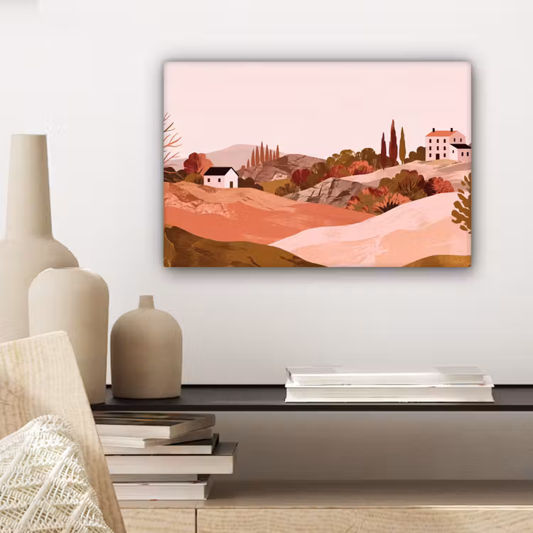 Heuvellandschap - Grafisch - Terracotta canvas 2cm klein -sfeer6