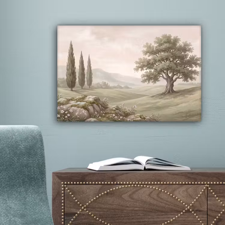 Heuvellandschap - Bomen - Natuur - Groen canvas 2cm klein -sfeer4