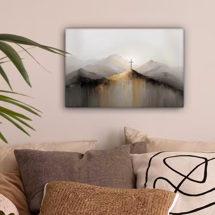 Heuvels - Abstract - Kruis - Christendom canvas 2cm klein -sfeer1