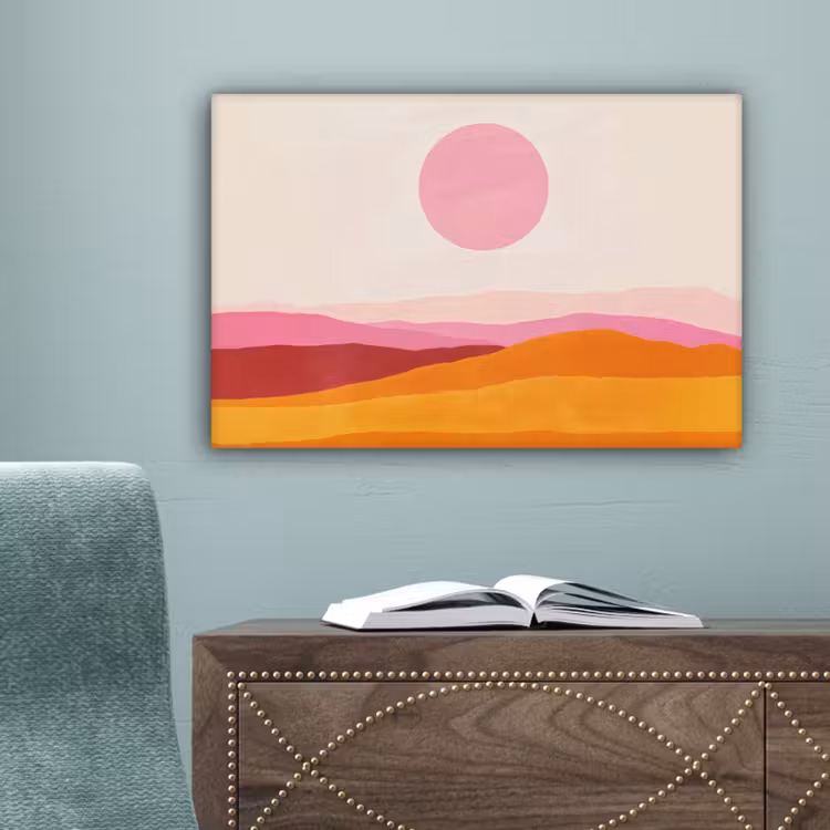 Heuvels - Oranje - Zon - Abstract canvas 2cm klein -sfeer4