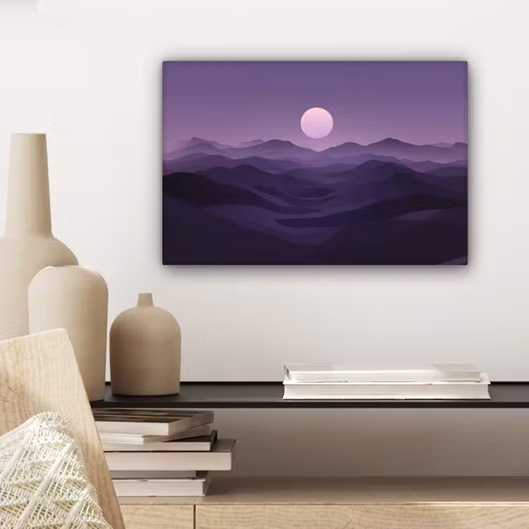 Heuvels - Paars - Mist - Zon canvas 2cm klein -sfeer6