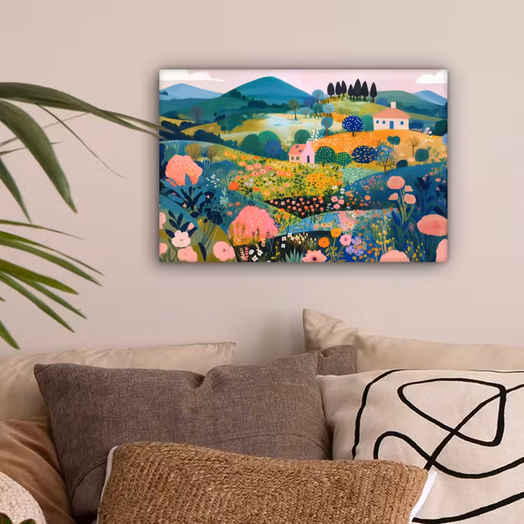 Heuvellandschap - Fantasierijk - Kleurcontrasten canvas 2cm klein -sfeer1