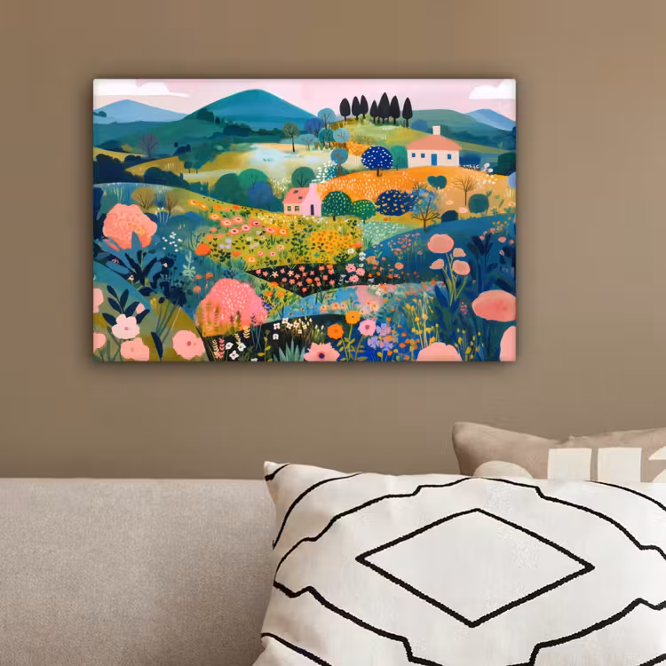 Heuvellandschap - Fantasierijk - Kleurcontrasten canvas 2cm klein -sfeer3
