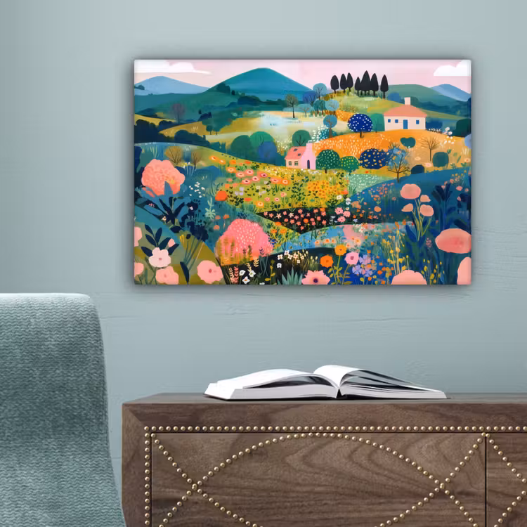 Heuvellandschap - Fantasierijk - Kleurcontrasten canvas 2cm klein -sfeer4