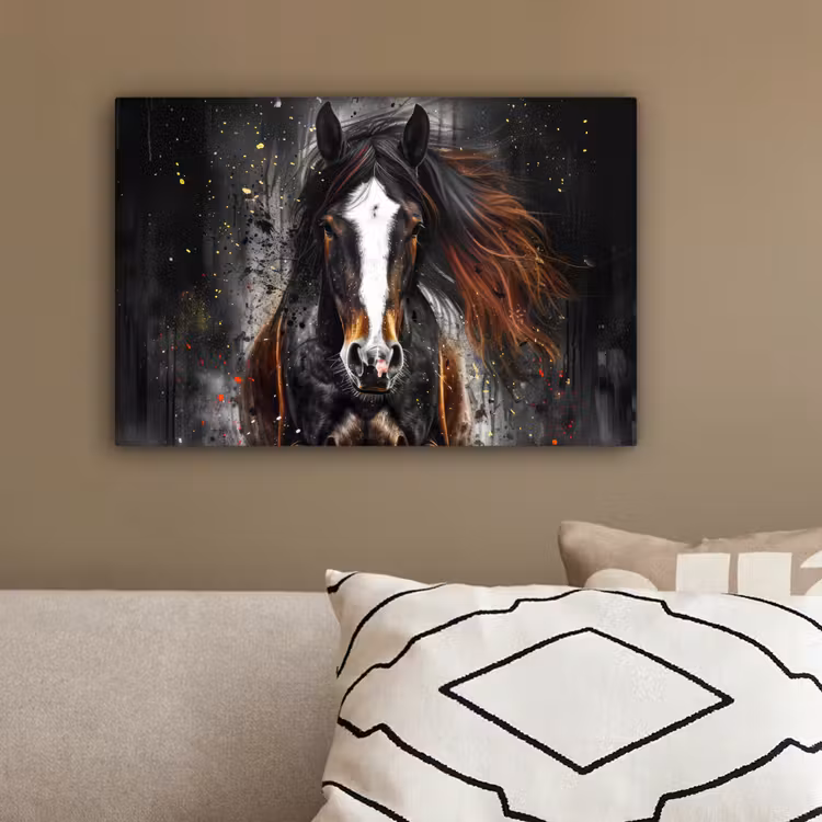 Paard - Dieren - Zwart - Luxe - Modern canvas 2cm klein -sfeer3