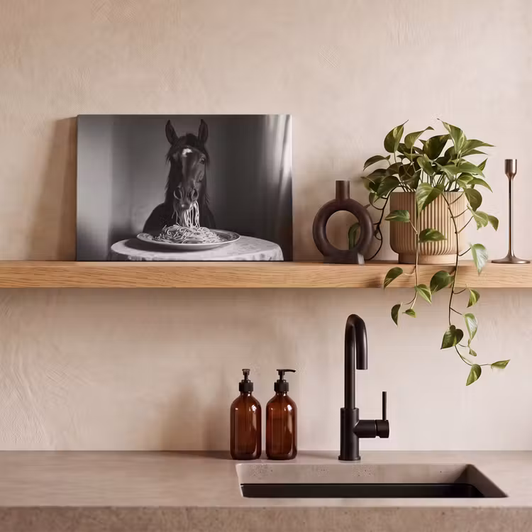 Paard - Bord - Pasta - Tafelkleed - Zwart Wit - Dieren canvas 2cm klein -sfeer3