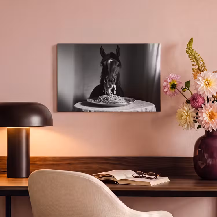 Paard - Bord - Pasta - Tafelkleed - Zwart Wit - Dieren canvas 2cm klein -sfeer4